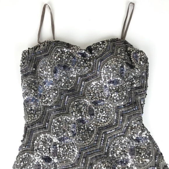 SCALA Sequin Beaded Embellished Chain Metallic Strapless Cocktail Prom Dress 0 - Picture 2 of 10